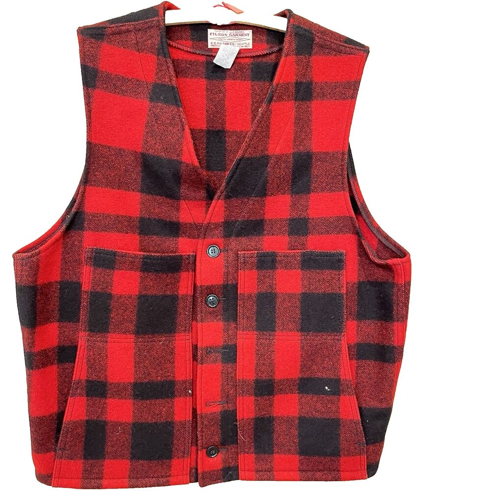Vintage Filson Wool Mackinaw Vest Mens Size 46 Style 20 Buffalo Plaid USA Made